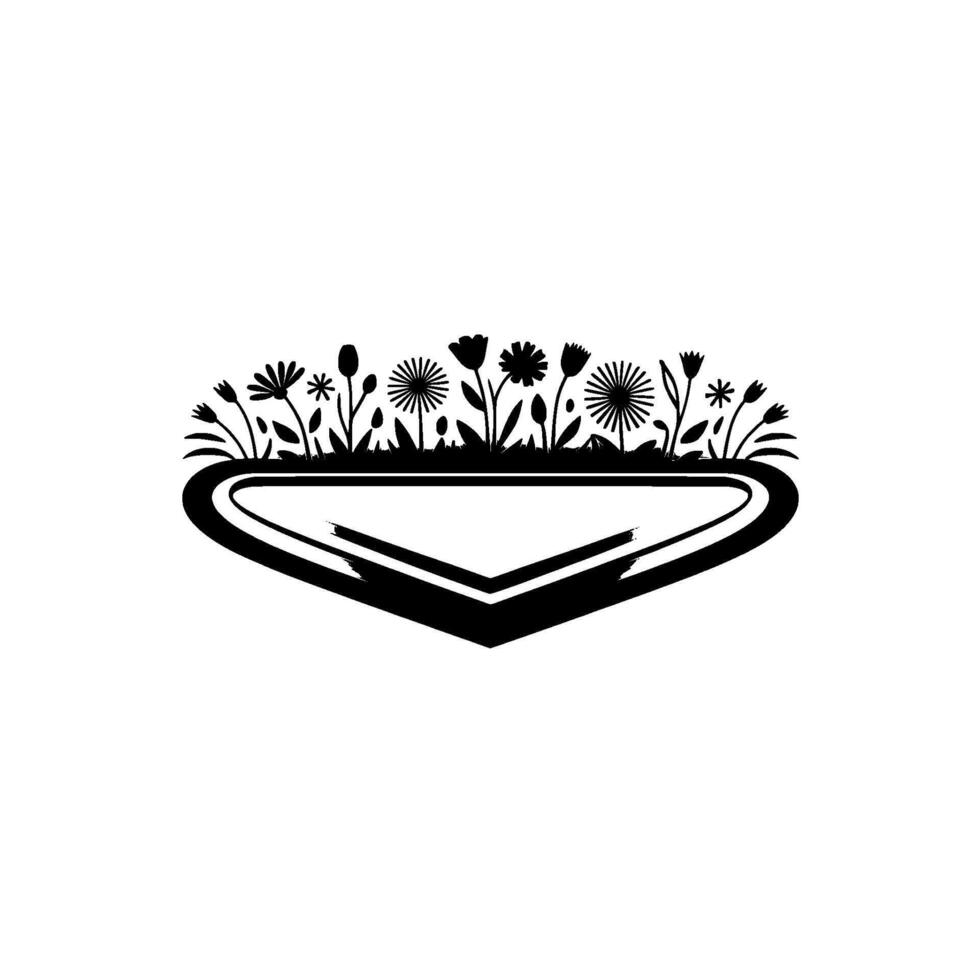 Minimalist Floral Heart Frame - Black White Emblem vector