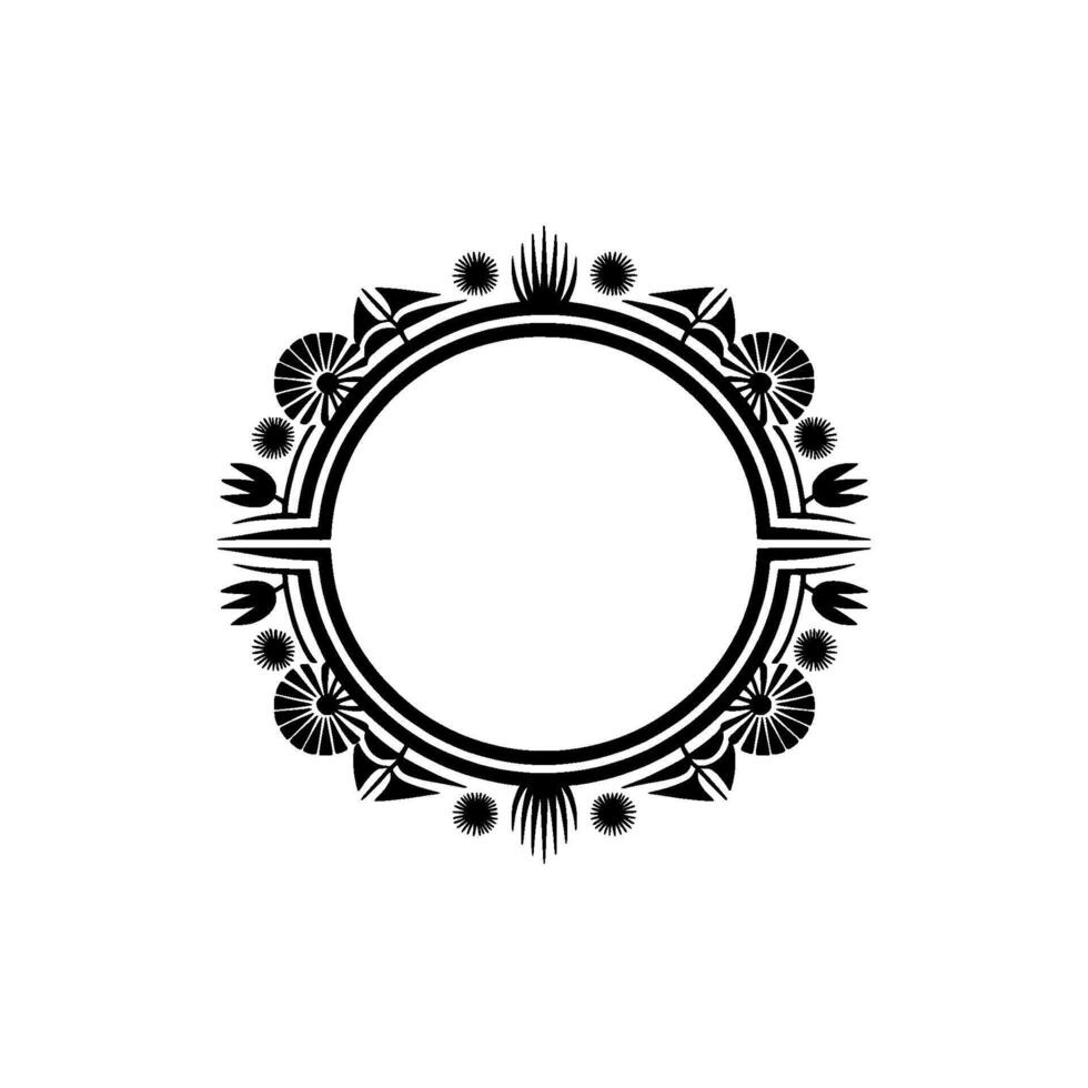 Elegant Circular Frame in Black and White with Floral Motif vector