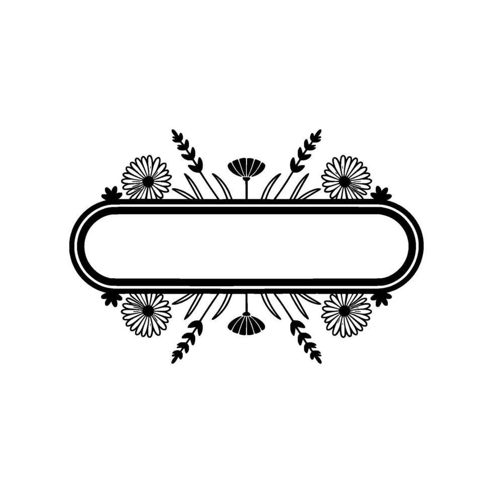Floral Banner Illustration, Minimalist Black White vector