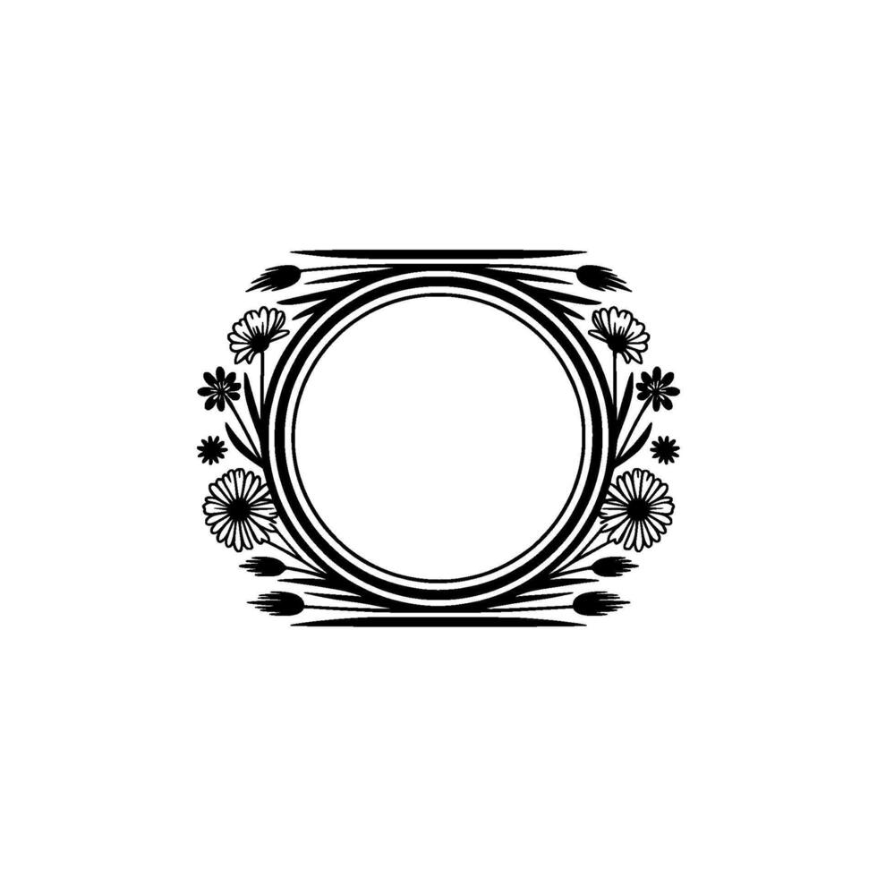 Floral Circle Frame, Minimalist Black White , Invitation, , Decorative Element vector