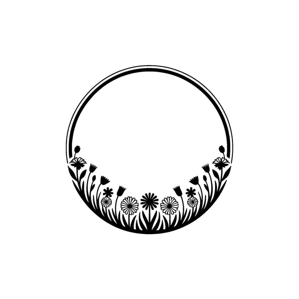 Floral Circle Frame, Minimalist Botanical , Invitation Template vector