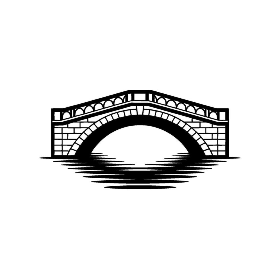 Minimalist Black Bridge Silhouette, Reflecting in Water - Illustration vector