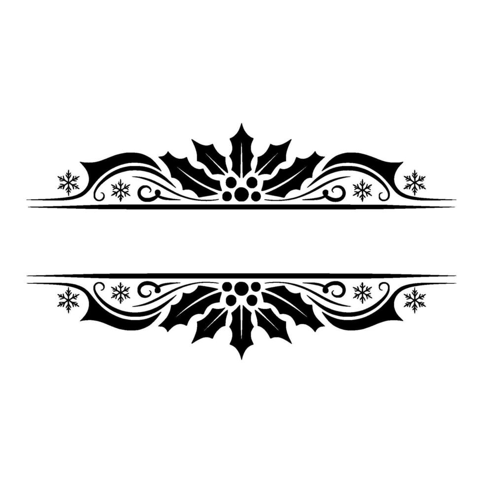 Elegant Christmas Holly and Snowflake Border, Black and White vector