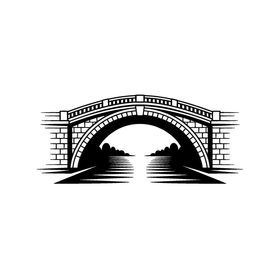 Elegant Black and White Bridge , Water Reflection, Minimalist vector