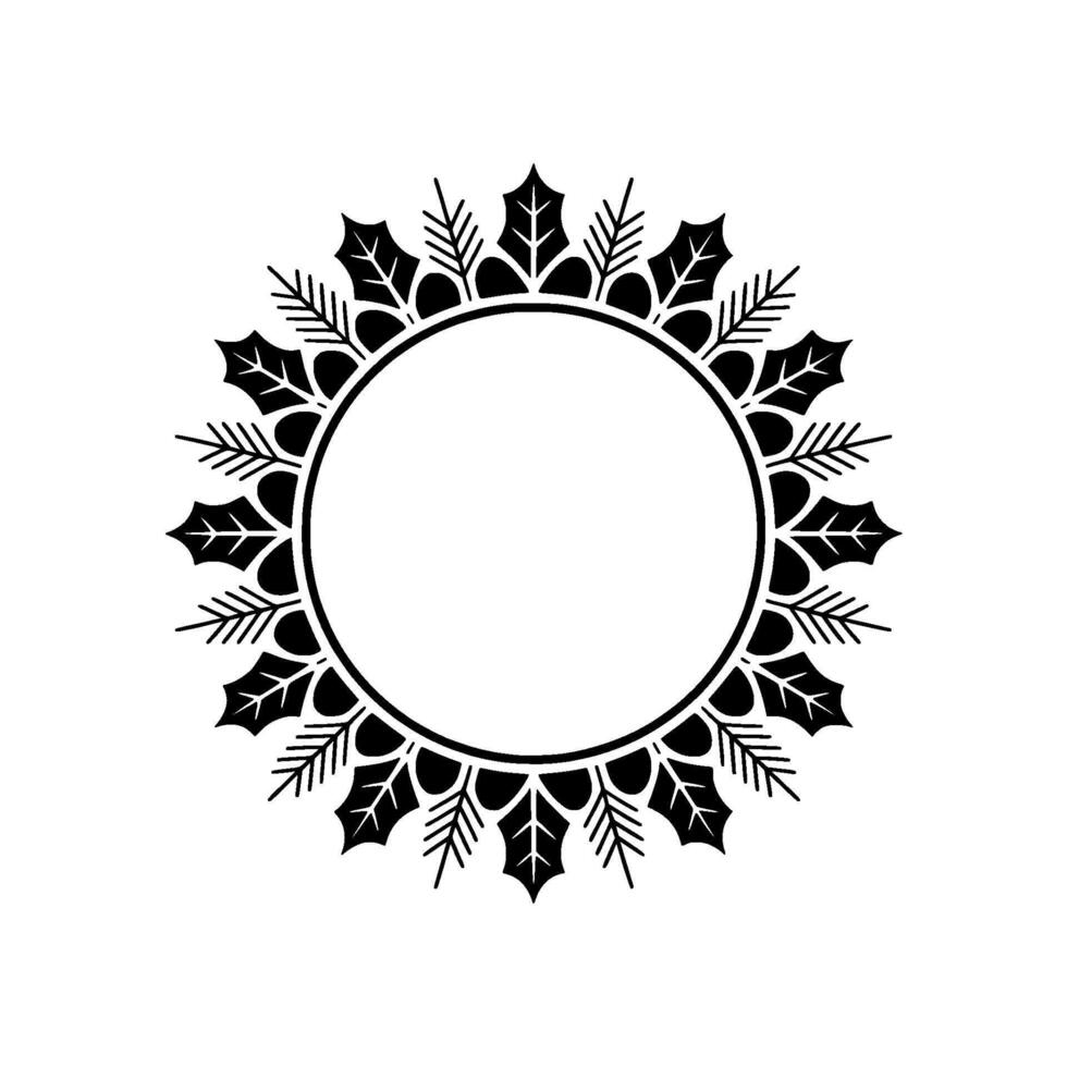 Minimalist Christmas Wreath Frame - Black Holly on White vector