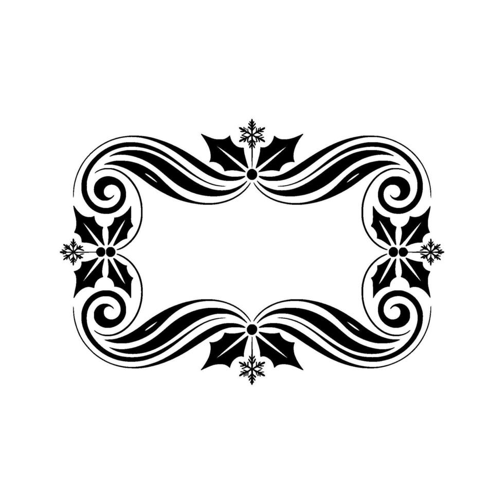 Elegant Christmas Ornament Frame with Holly Snowflakes, Monochromatic vector
