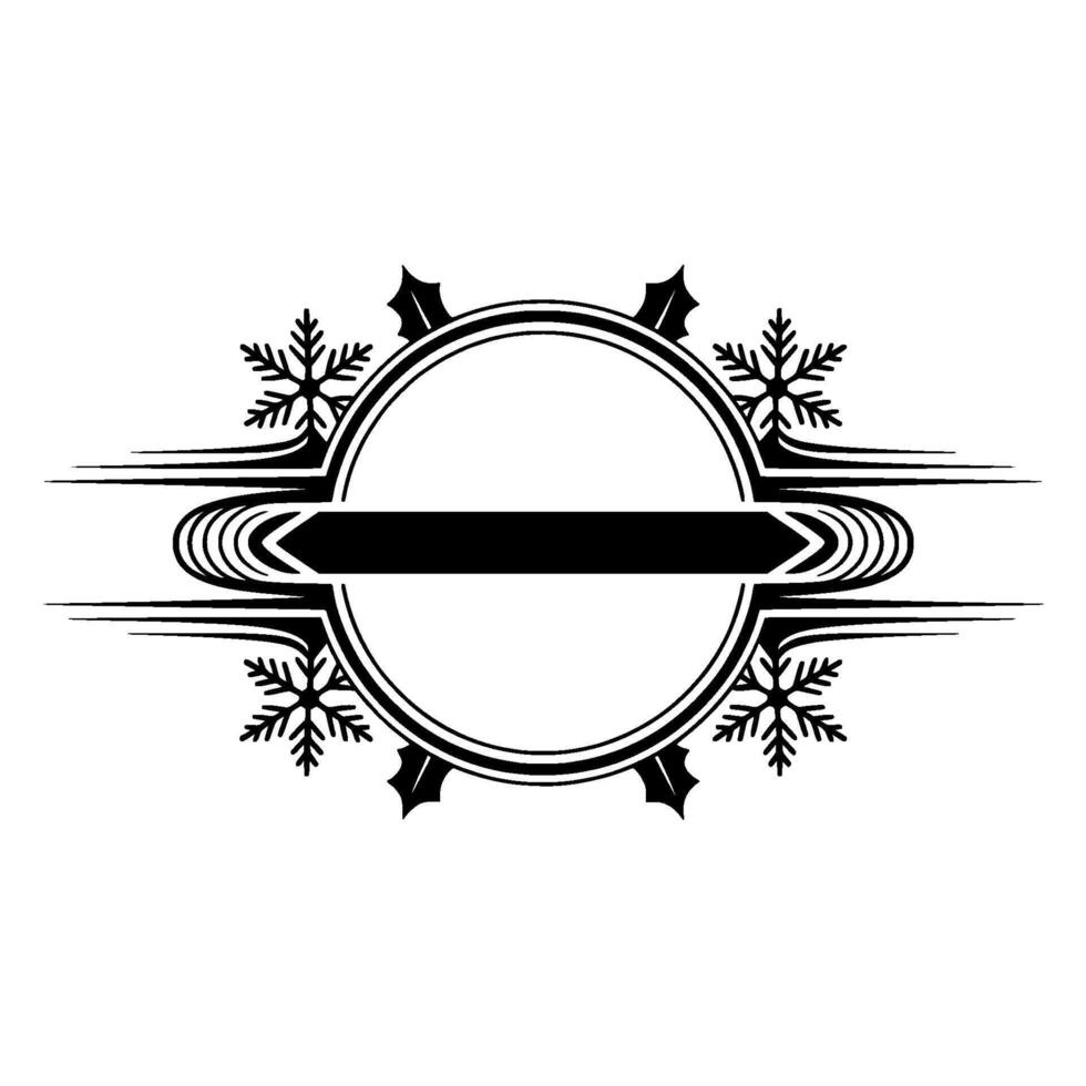 Elegant Winter Circle Emblem with Snowflakes, Black White vector