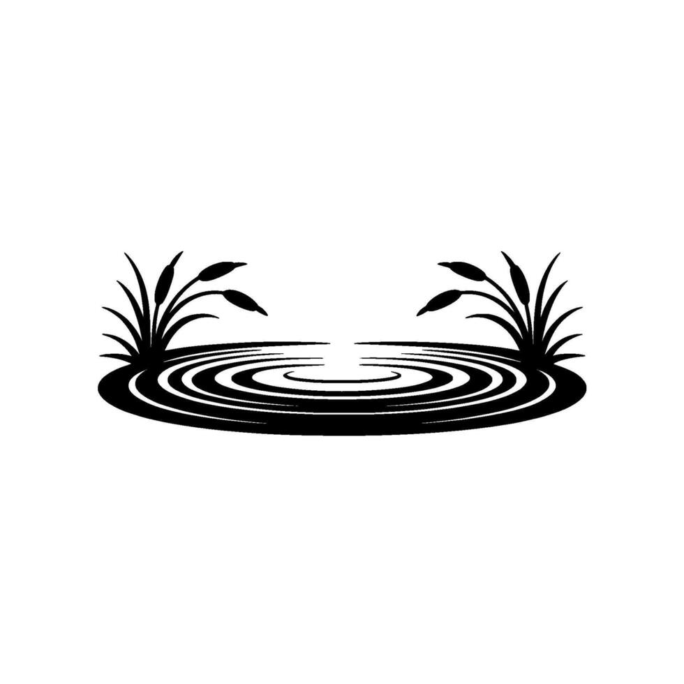 Minimalist Pond Silhouette with Cattails on White Background vector