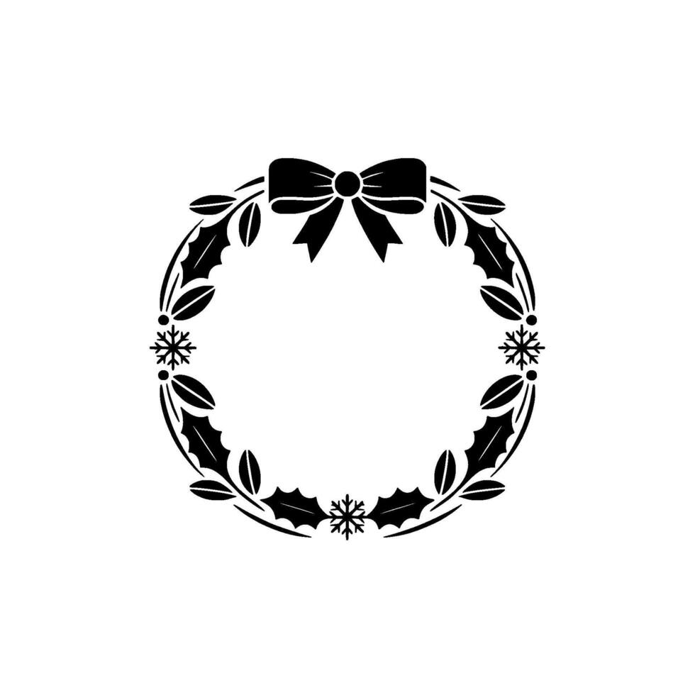 Festive Silhouette Wreath with Bow and Snowflake Accents vector