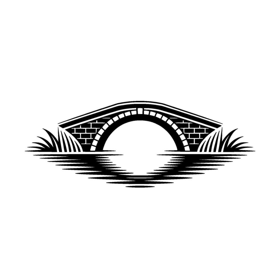 Stone Bridge Silhouette Minimalist , Water Reflection vector