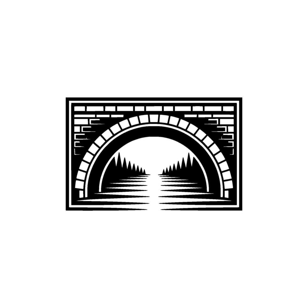 Arch Bridge Silhouette - Minimalist Black and White vector