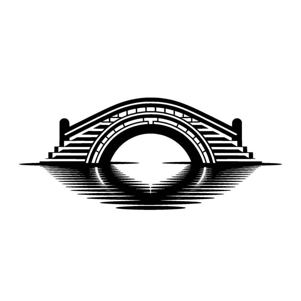 Minimalist Bridge Reflection , Black White, Zen-like vector