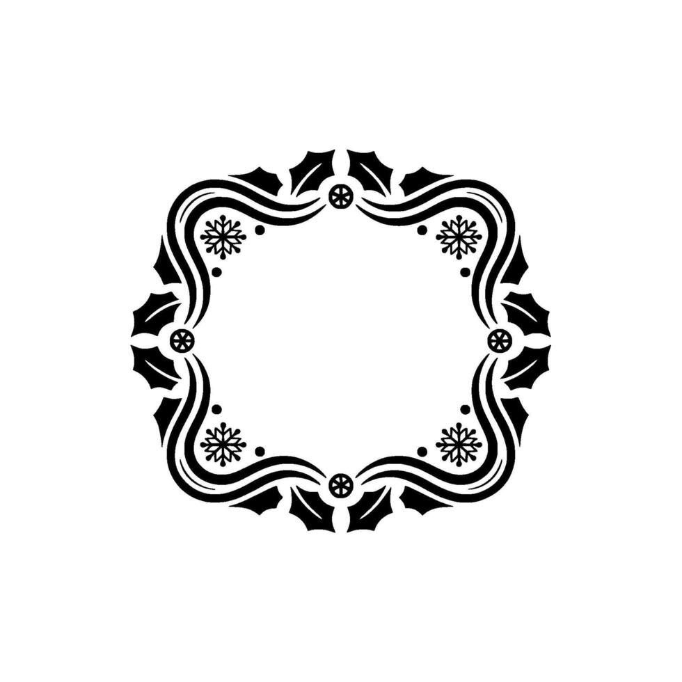 Minimalist Black White Christmas Frame with Holly Snowflakes vector