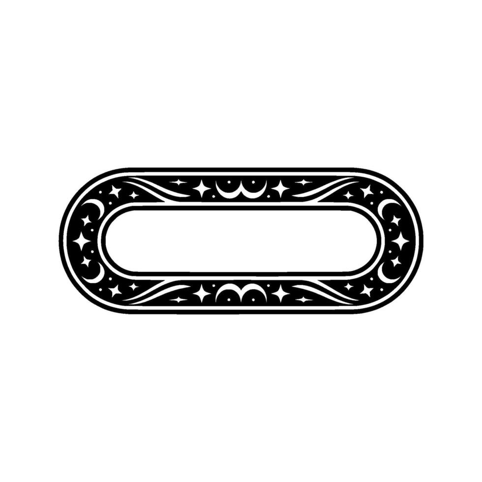 Celestial Oval Frame, Black White Decorative Border vector