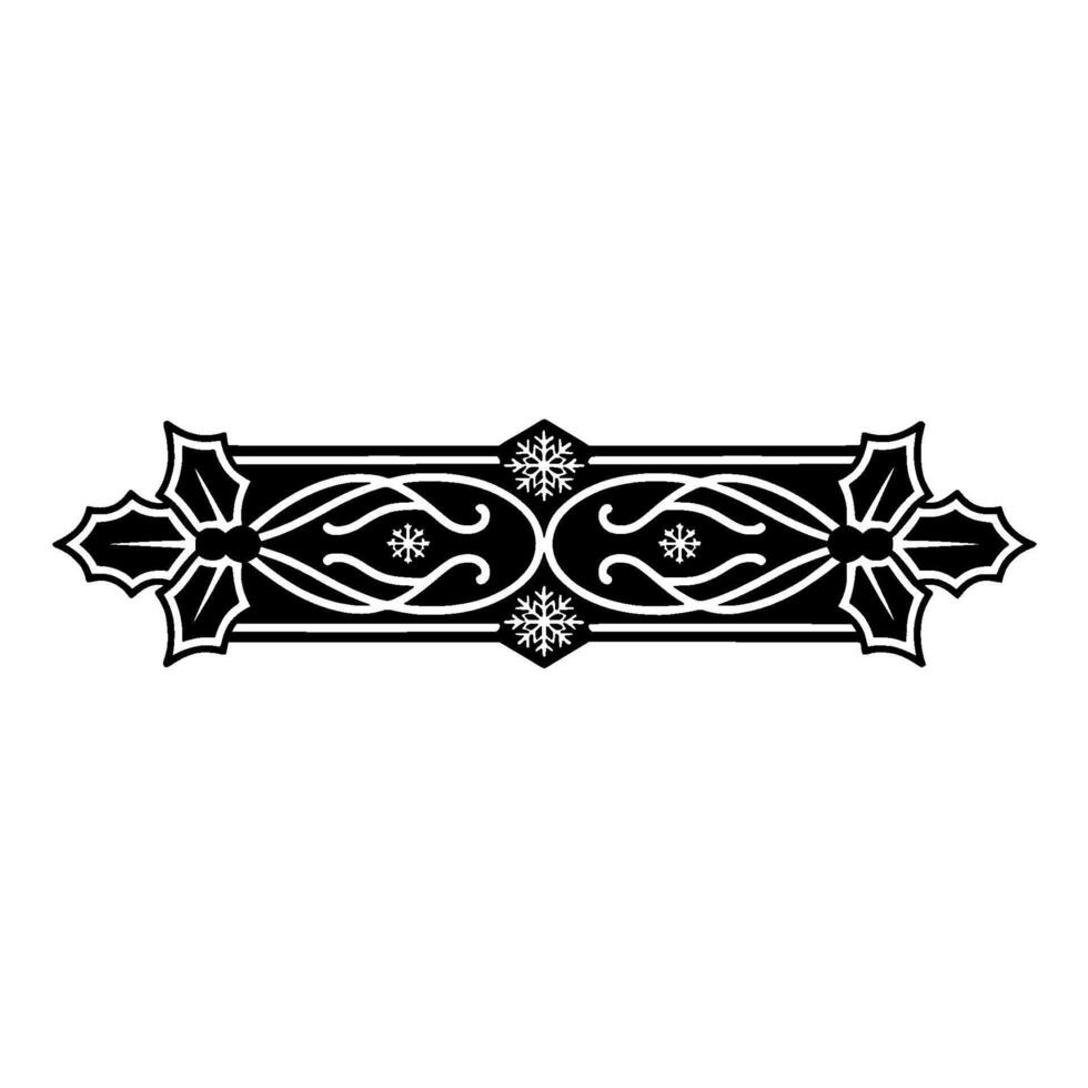Festive Black White Christmas Ornament Border with Holly Snowflakes vector