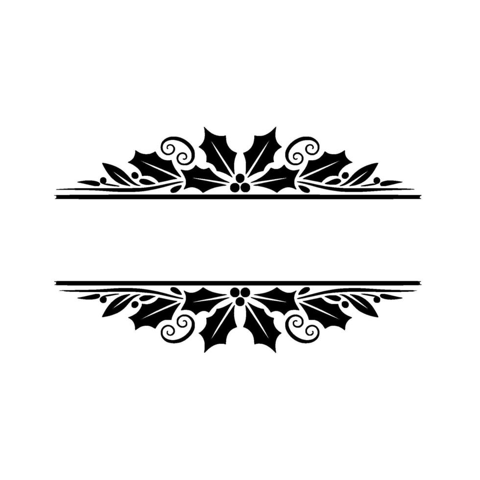Elegant Black Holly Border Frame on White Background vector