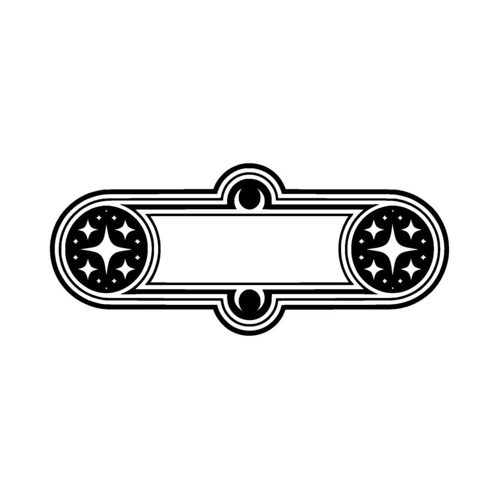 Art Deco Black and White Badge with Starbursts, Minimalist vector