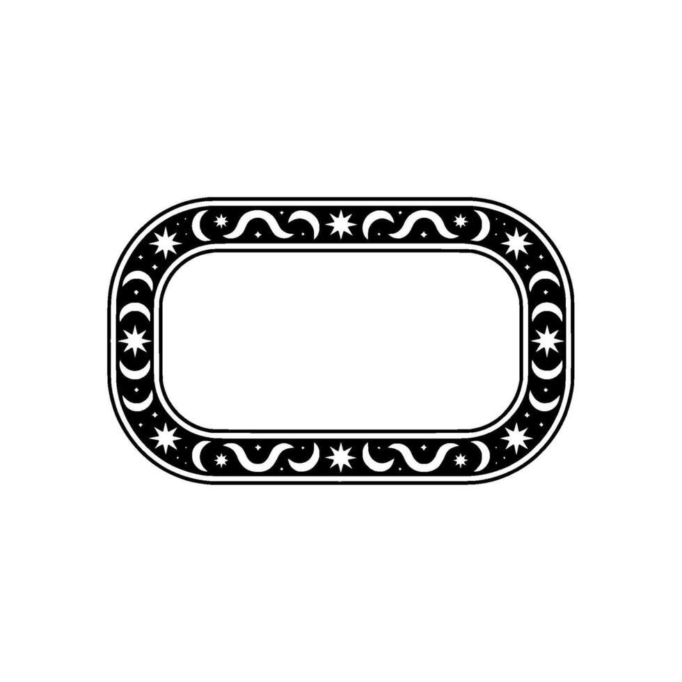 Celestial Rectangular Frame Stars, Crescent Moons, and Swirls vector