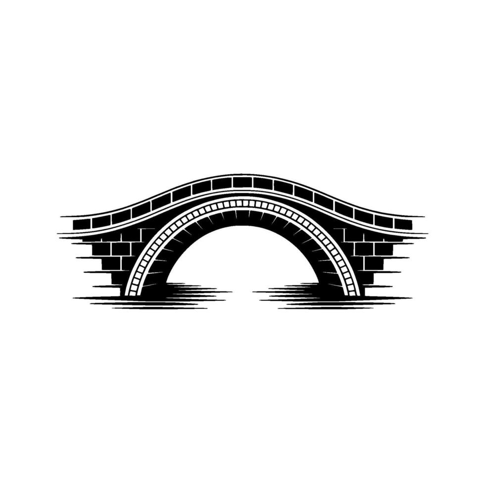 Classic Stone Arch Bridge Elegant Black White vector