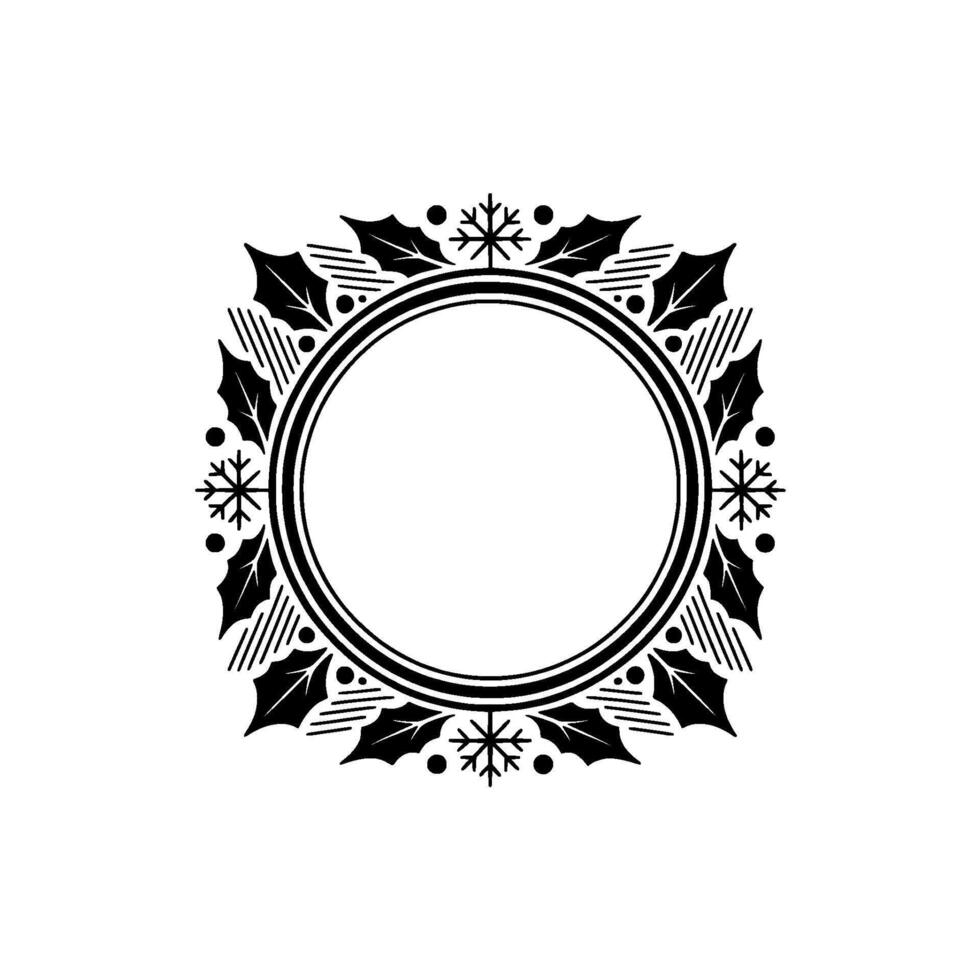 Elegant Christmas Circle Frame with Holly and Snowflakes vector