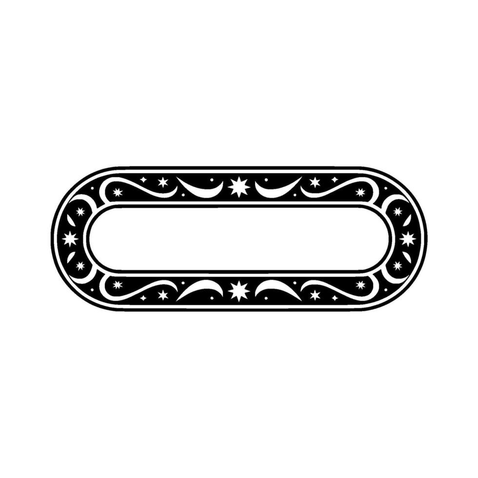 Decorative Oval Frame Stars, Moon, and Swirls, Black and White vector