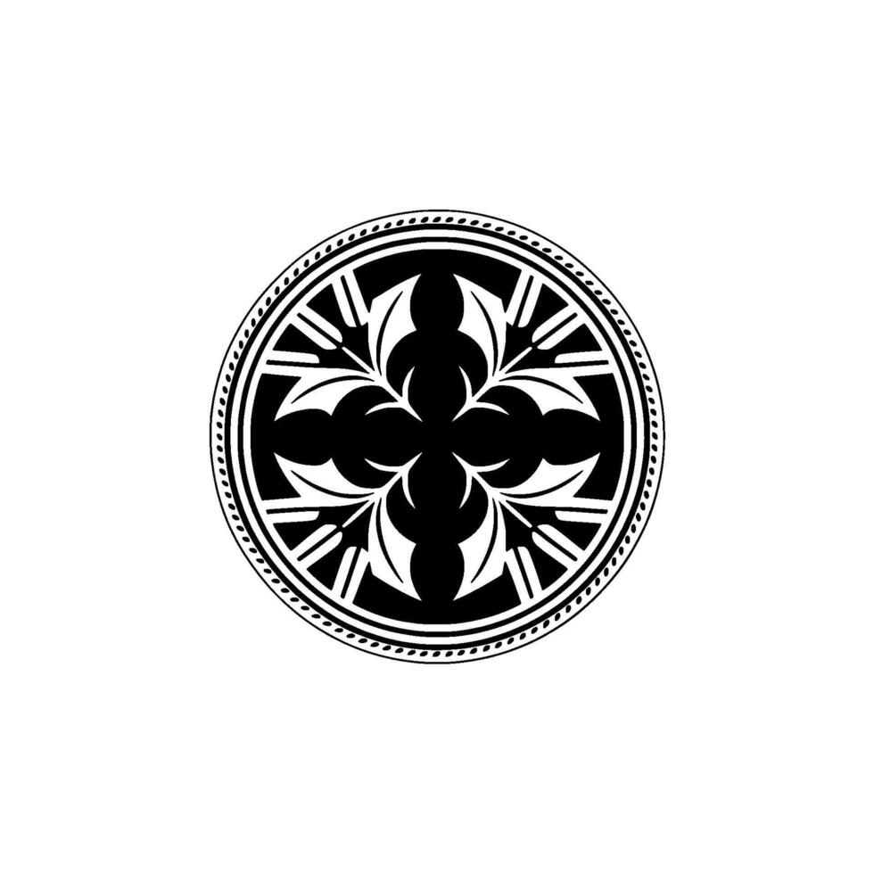 Circular Floral Ornament in Black and White on Pale Gray Background vector