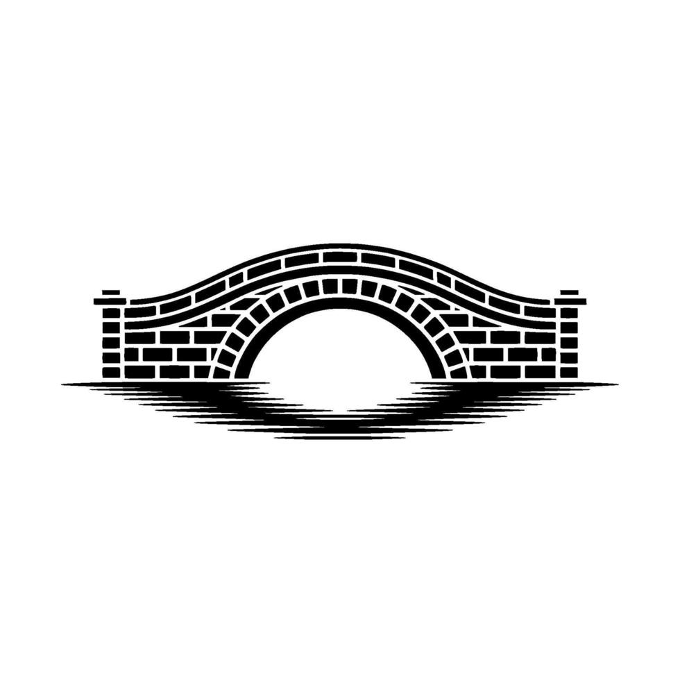 Elegant Stone Bridge Silhouette with Reflection vector