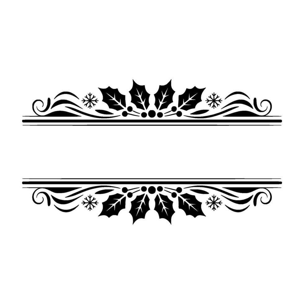 Elegant Christmas Border with Holly, Snowflakes, and Swirls, Black White vector