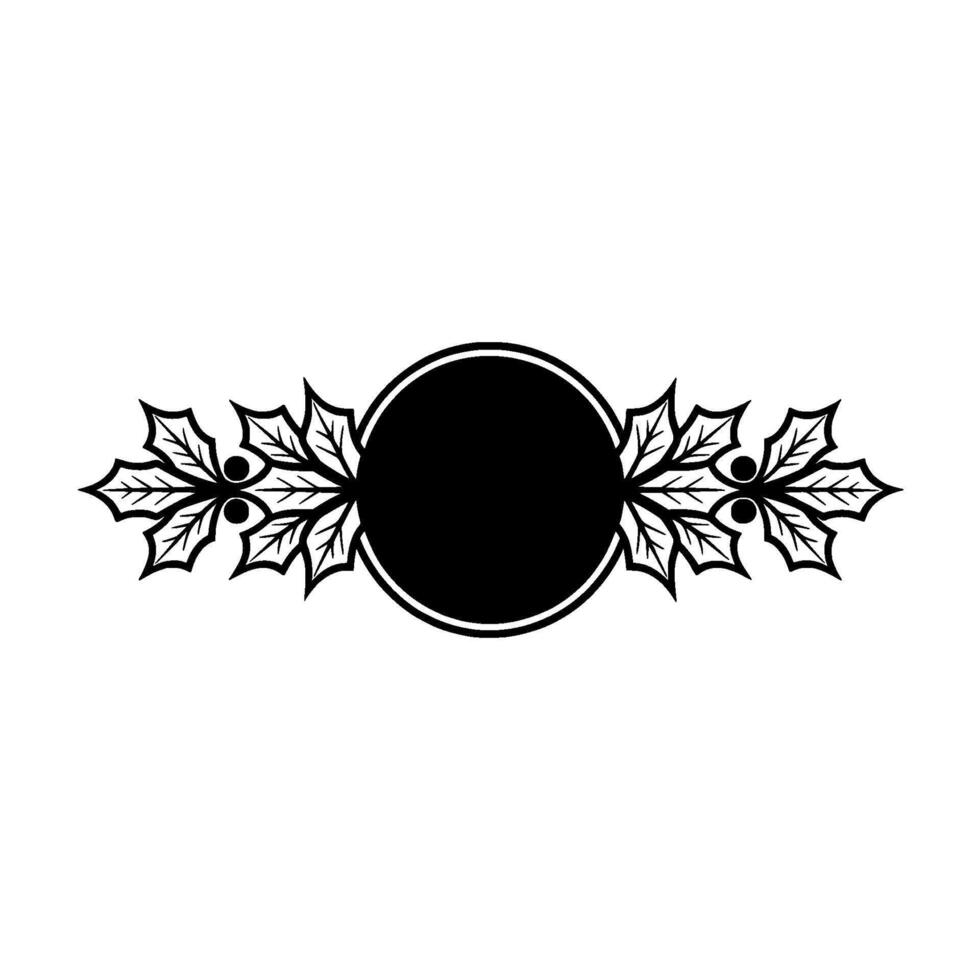 Elegant Black White Holly Circle Border - Christmas vector