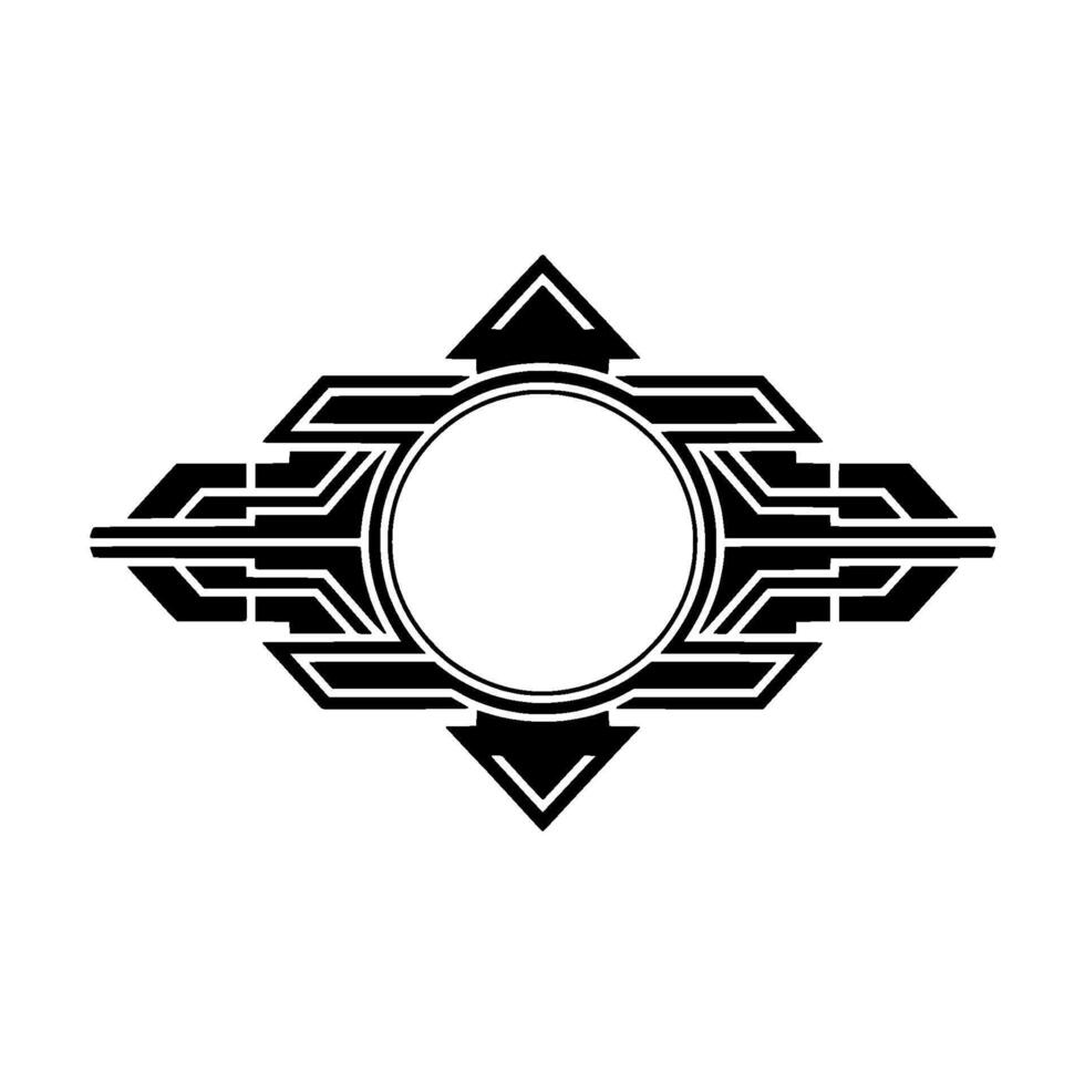 Art Deco Frame with Circular Center, Geometric, Black and White vector