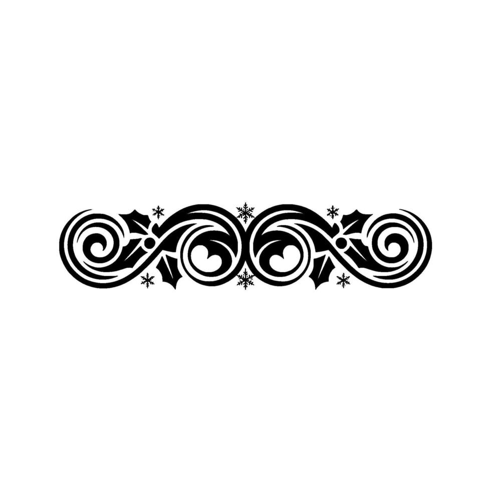 Elegant Black White Christmas Ornament Border, Snowflake Swirl Motif vector