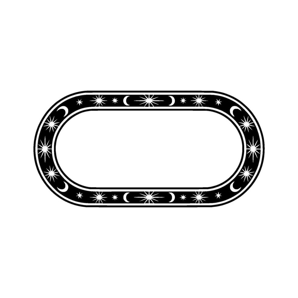 Celestial Oval Frame Illustration, Boho Style, Black White, Minimalist vector