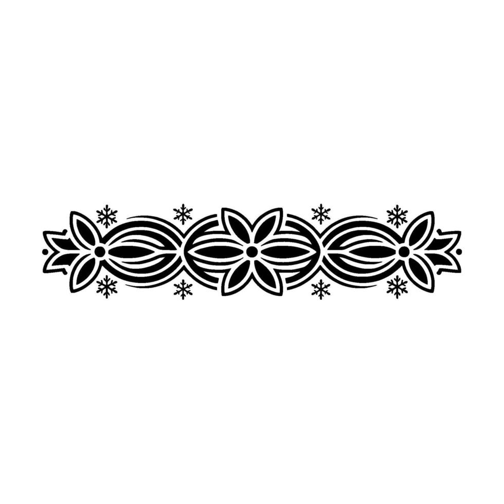 Elegant Floral Snowflake Border Black White Winter Element vector