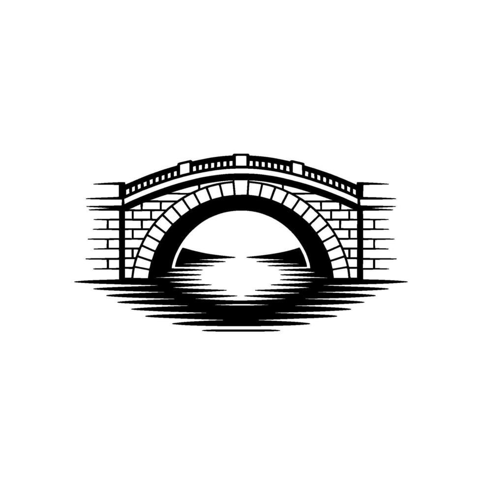 Elegant Stone Bridge Silhouette Black and White vector