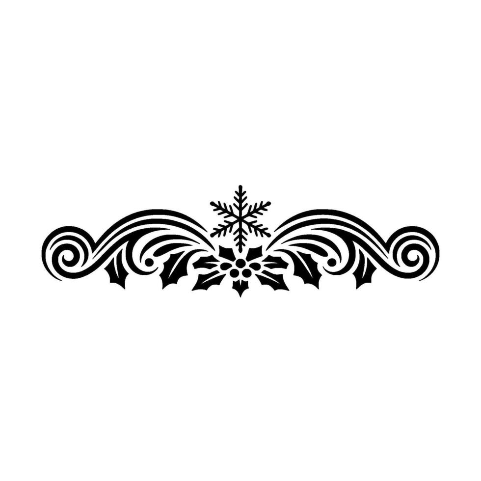 Elegant Christmas Scrollwork Border with Snowflake, Black and White vector