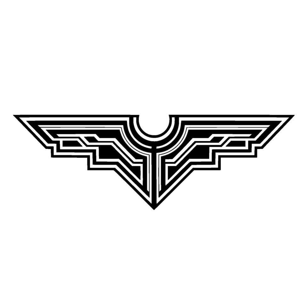 Geometric Wing Emblem Art Deco Style, Black White, Minimalist vector