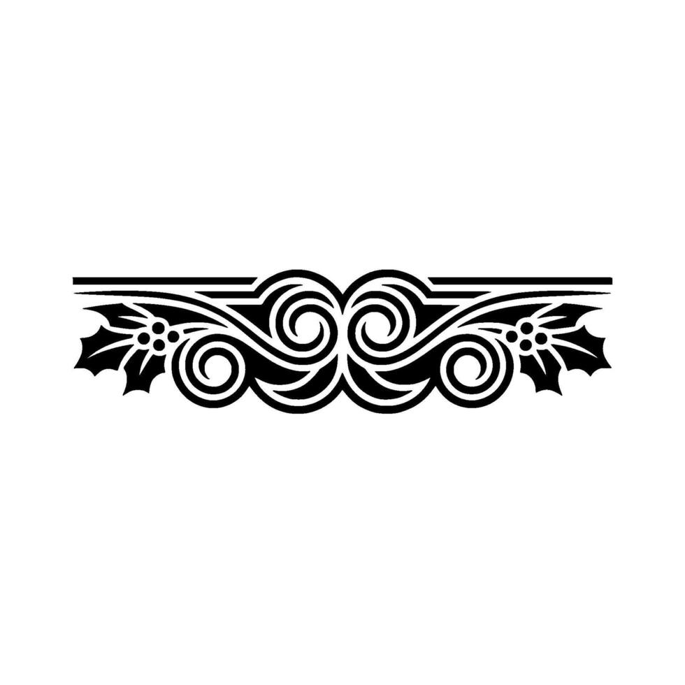 Elegant Black Scroll Border with Holly Elements on White vector