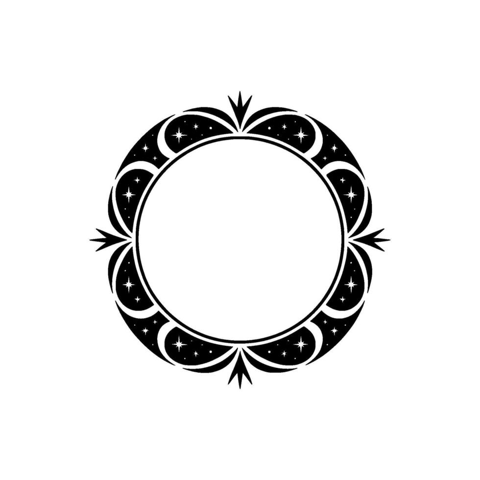 Celestial Circle Frame, Black White, Decorative, Minimalist vector