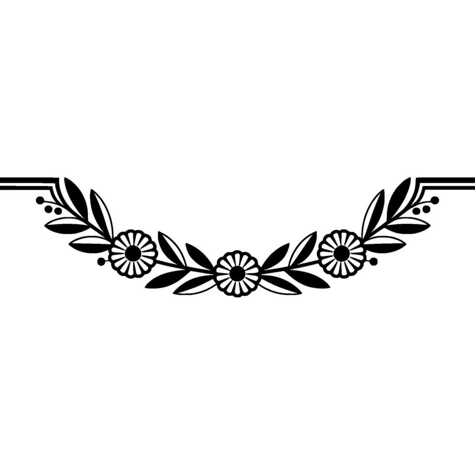 Elegant Floral Border Silhouette, Element on White vector