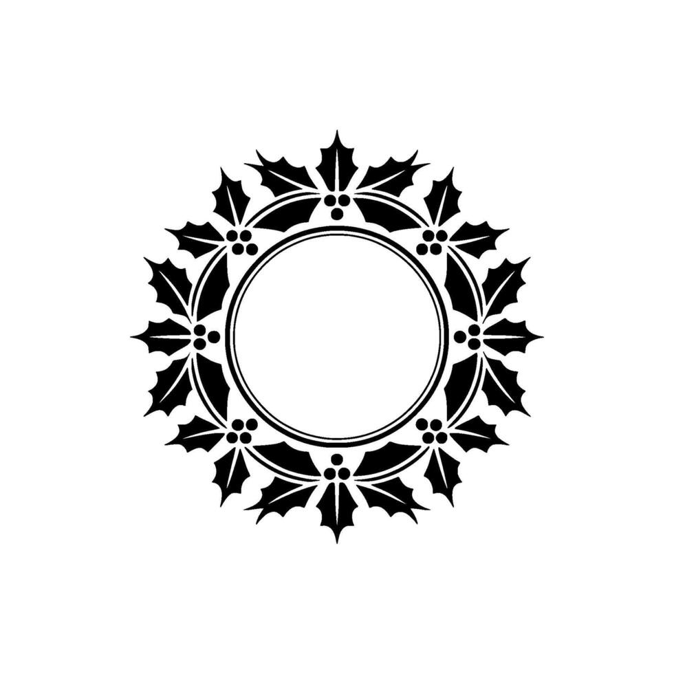Elegant Black Holly Circle Frame, Minimalist Christmas vector