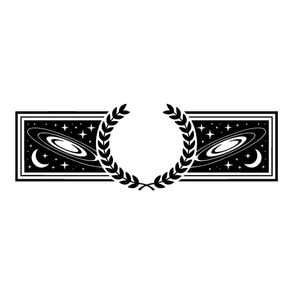 Cosmic Laurel Black and White Space Emblem vector