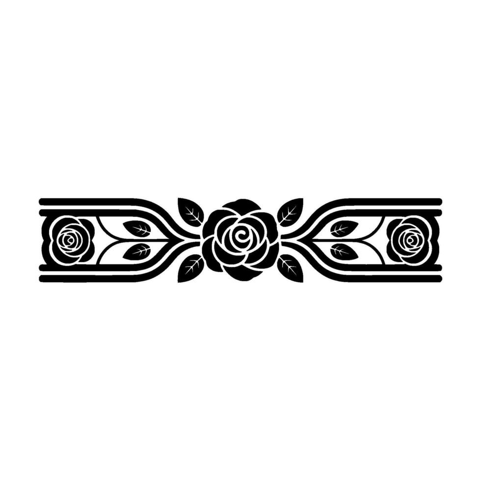 Elegant Floral Border with Roses and Leaves in Black and White vector