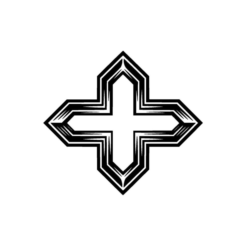 Modern Cross , Geometric Monochrome Symbol on White vector