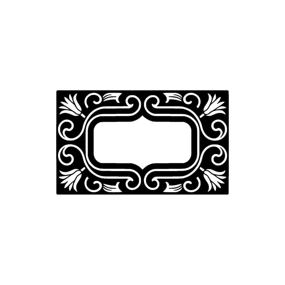 Ornate Black White Floral Frame - Rectangular Label vector