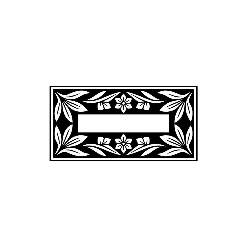 Elegant Floral Frame with Blank Rectangle, Black and White vector