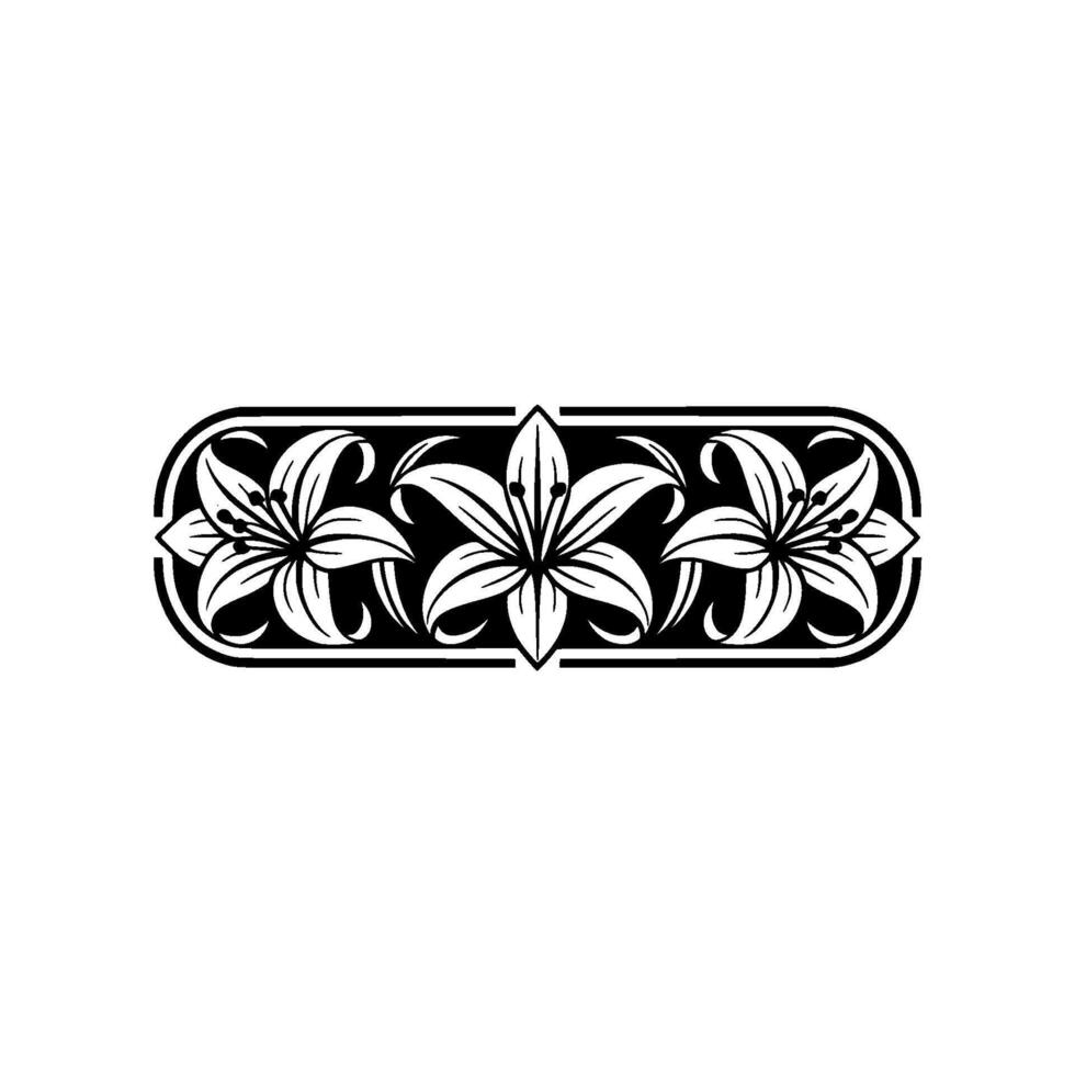 Elegant Lily Border in Black White Illustration vector