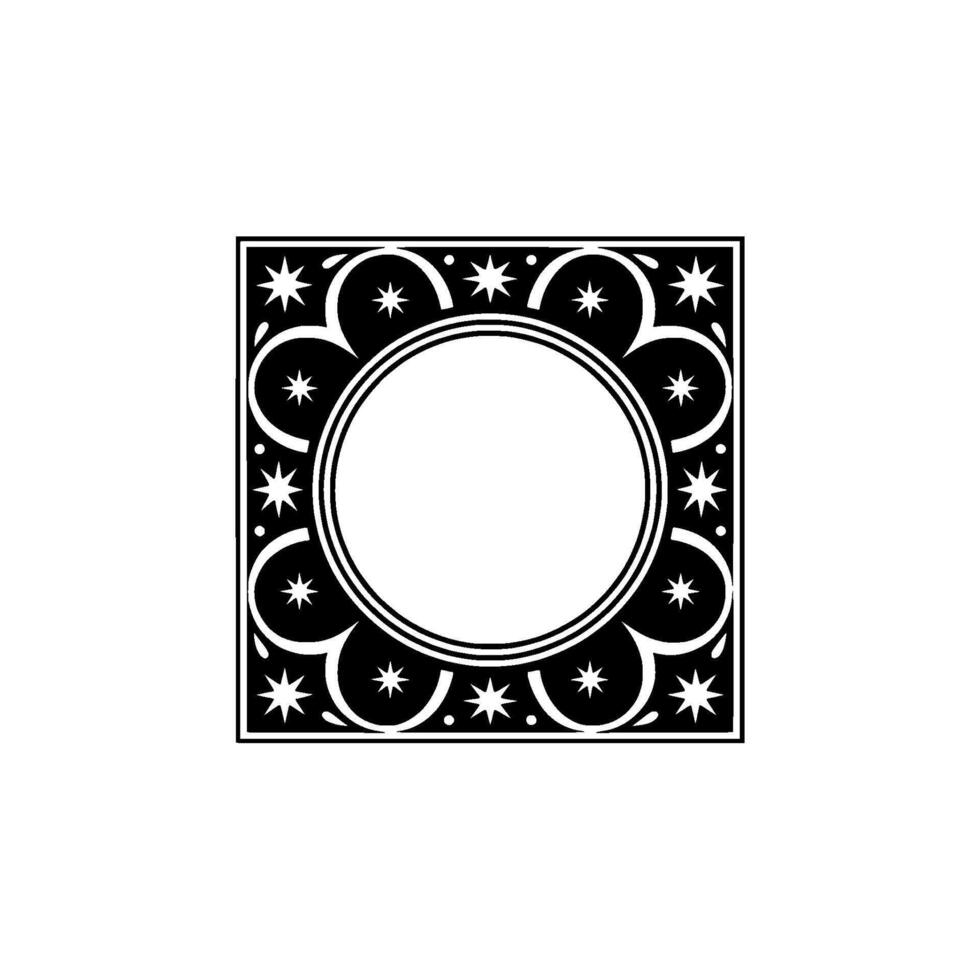 Elegant Black White Geometric Frame with Star Motif vector