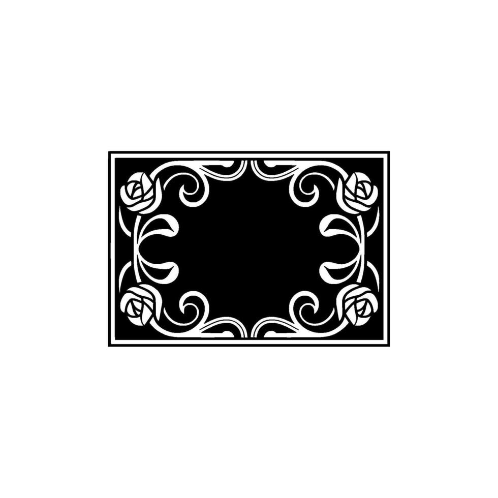 Art Deco Floral Frame, Black White, Empty Center for Text or vector