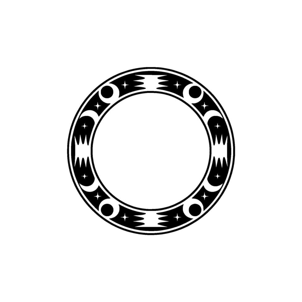Celestial Round Frame Decorative Black Circle on White Background vector