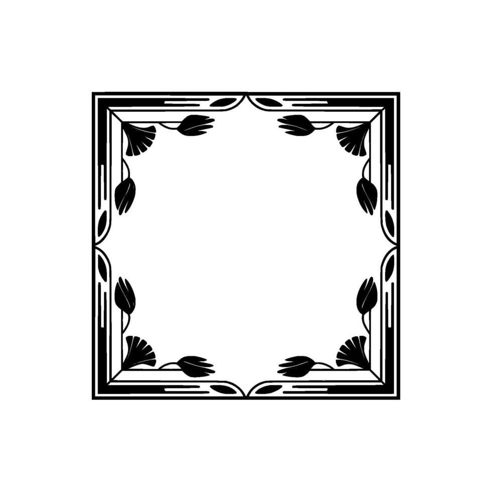 Elegant Art Deco Frame Black Floral Border on White Background vector